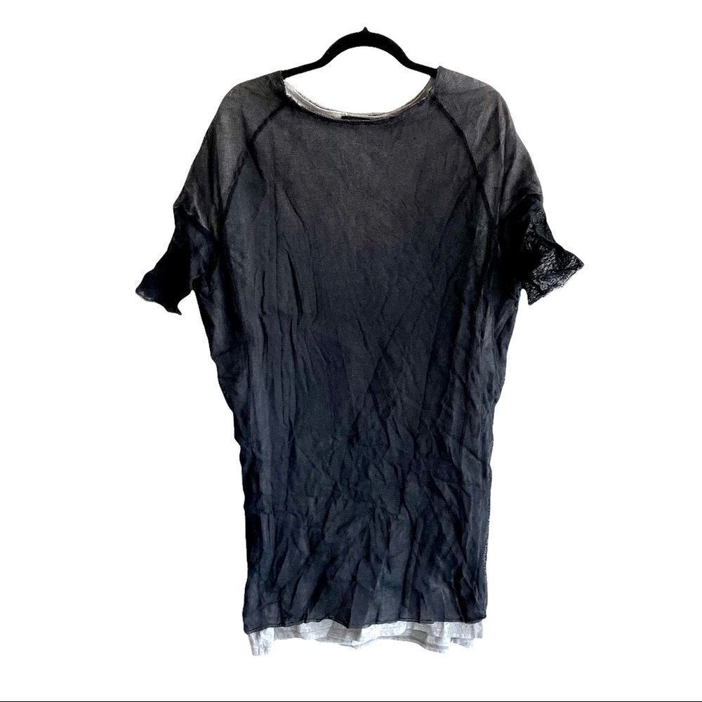 KEDZIOREK Lagenlook Oversized Short Sleeve Layered Tunic Blouse Black 44